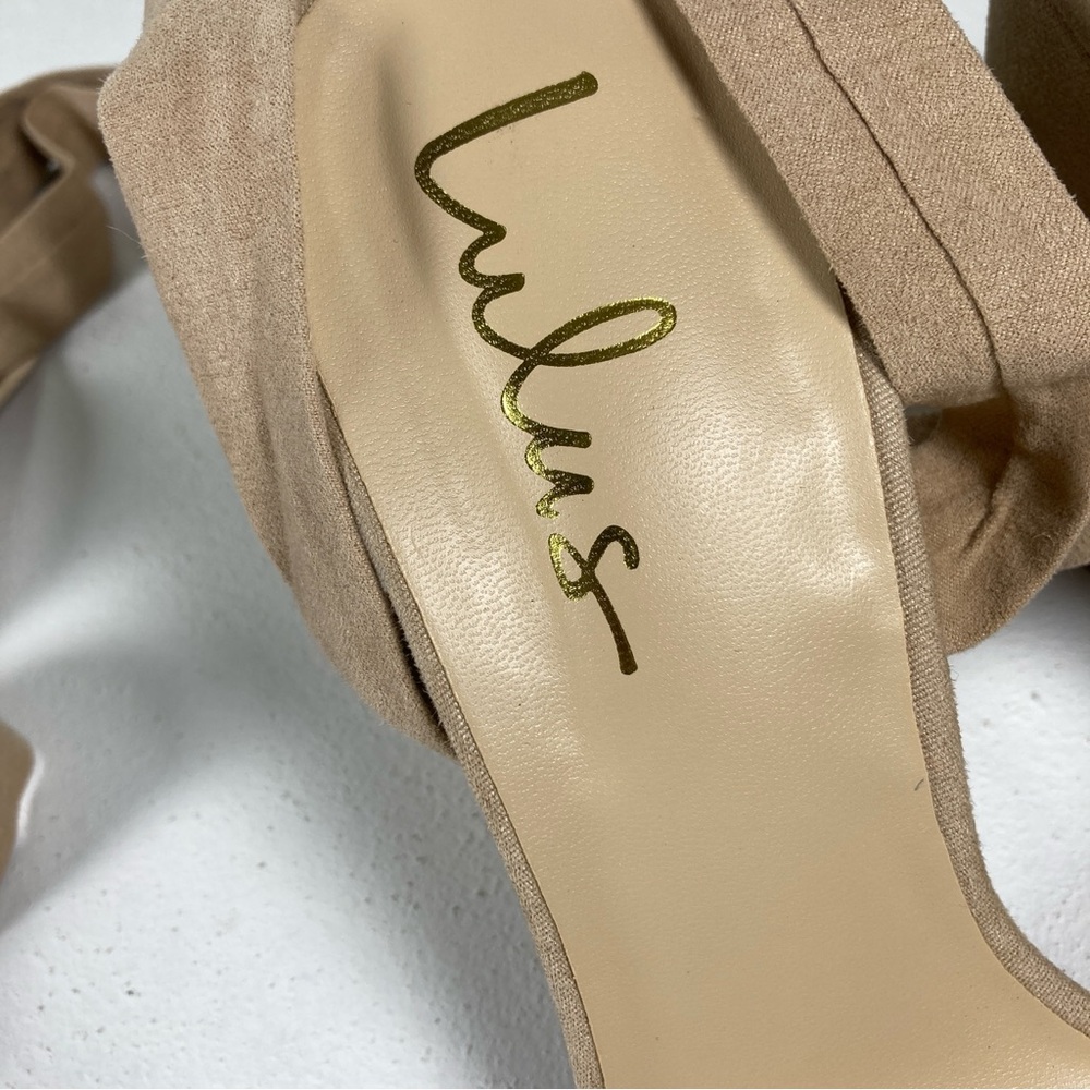 Lulu's Alta Lt. Nude Suede-like Block Heel Lace Up Sandals Size 9 Beige - Picture 2 of 15
